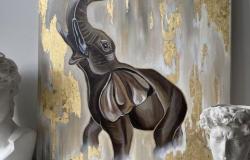 Интерьерная картина маслом «Слон» с поталью 70*70 в Твери - объявление №1393196