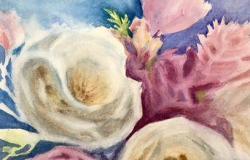Картина акварелью, цветы «Букет пионов» в Калининграде - объявление №2045232