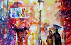 Разное: Завораживающая картина акварелью-Двое под зонтом в Саратове - объявление №46836